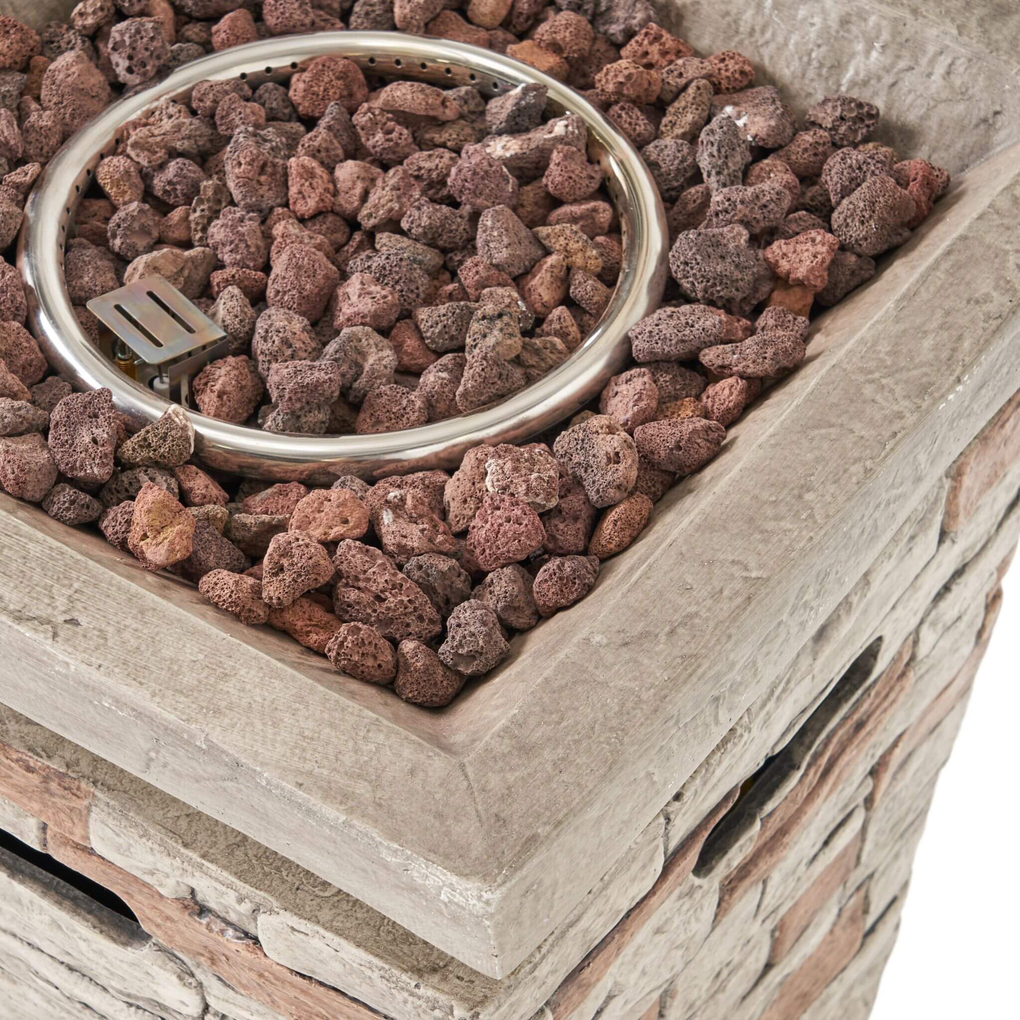 19" Outdoor 40K BTU Natural Stone Fire Column (SAK36771) - Stone Gray - Image 10