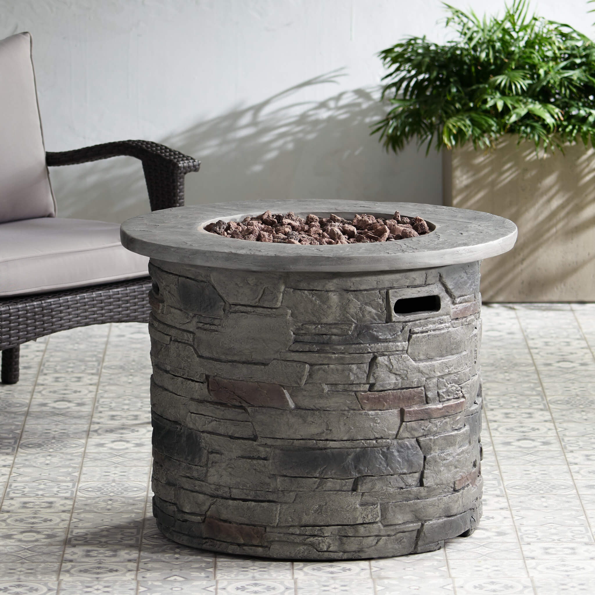 32" Transitional Outdoor Concrete Round Propane Fire Pit Table, Gray (SAK48268) - Image 14