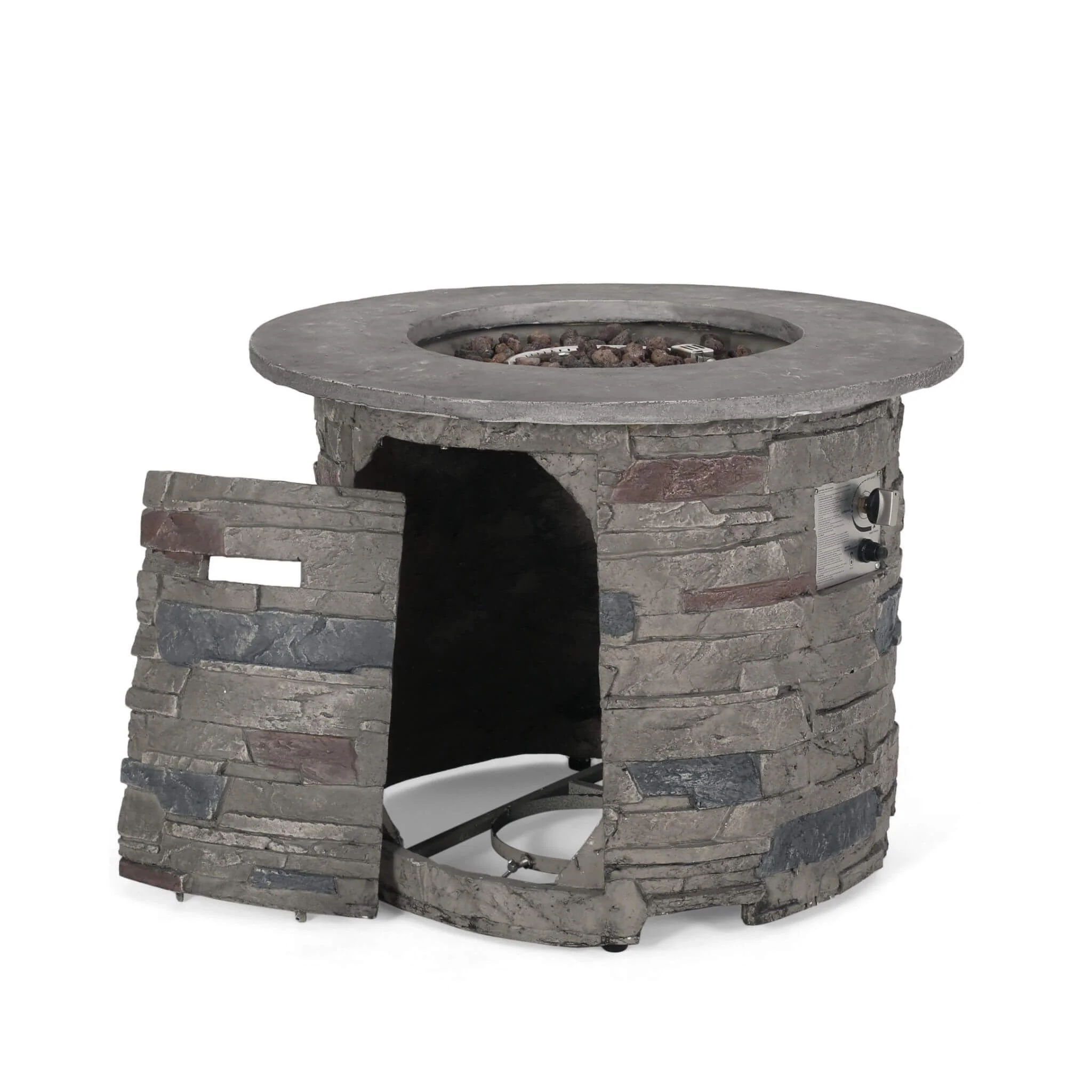 32" Transitional Outdoor Concrete Round Propane Fire Pit Table, Gray (SAK48268) - Image 8