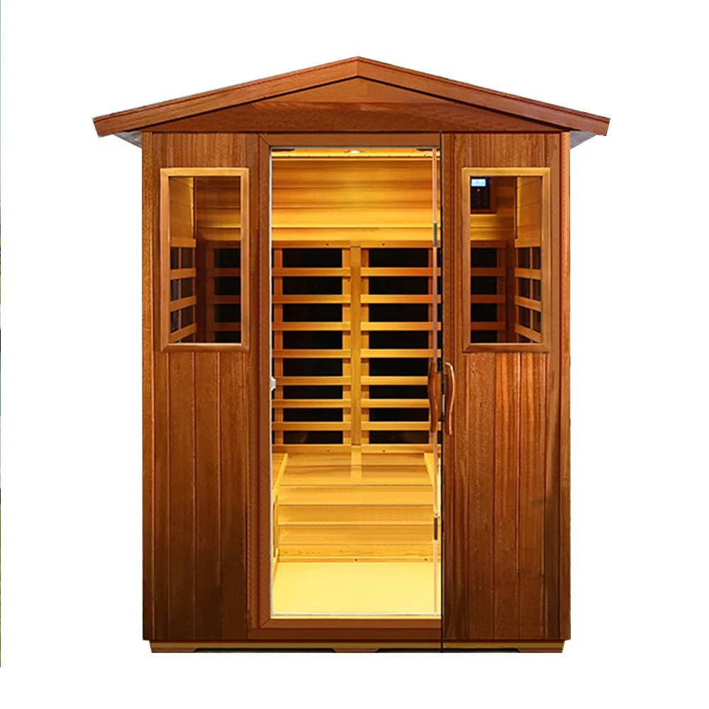 4-Person Luxury Low EMF Outdoor FAR Infrared Sauna – Mahogany Wood, Bluetooth Audio, 2050W - Image 7