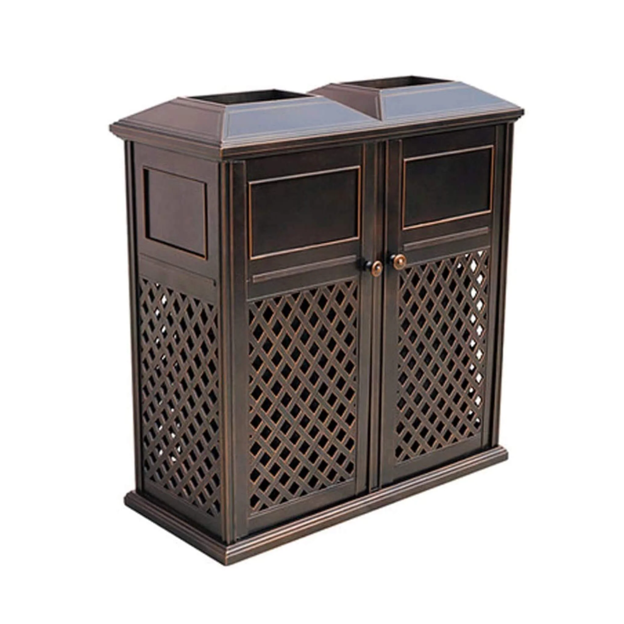 40″ Outdoor Double-Bucket Cast Aluminum Commercial Trash Can with Ashtray - Image 7