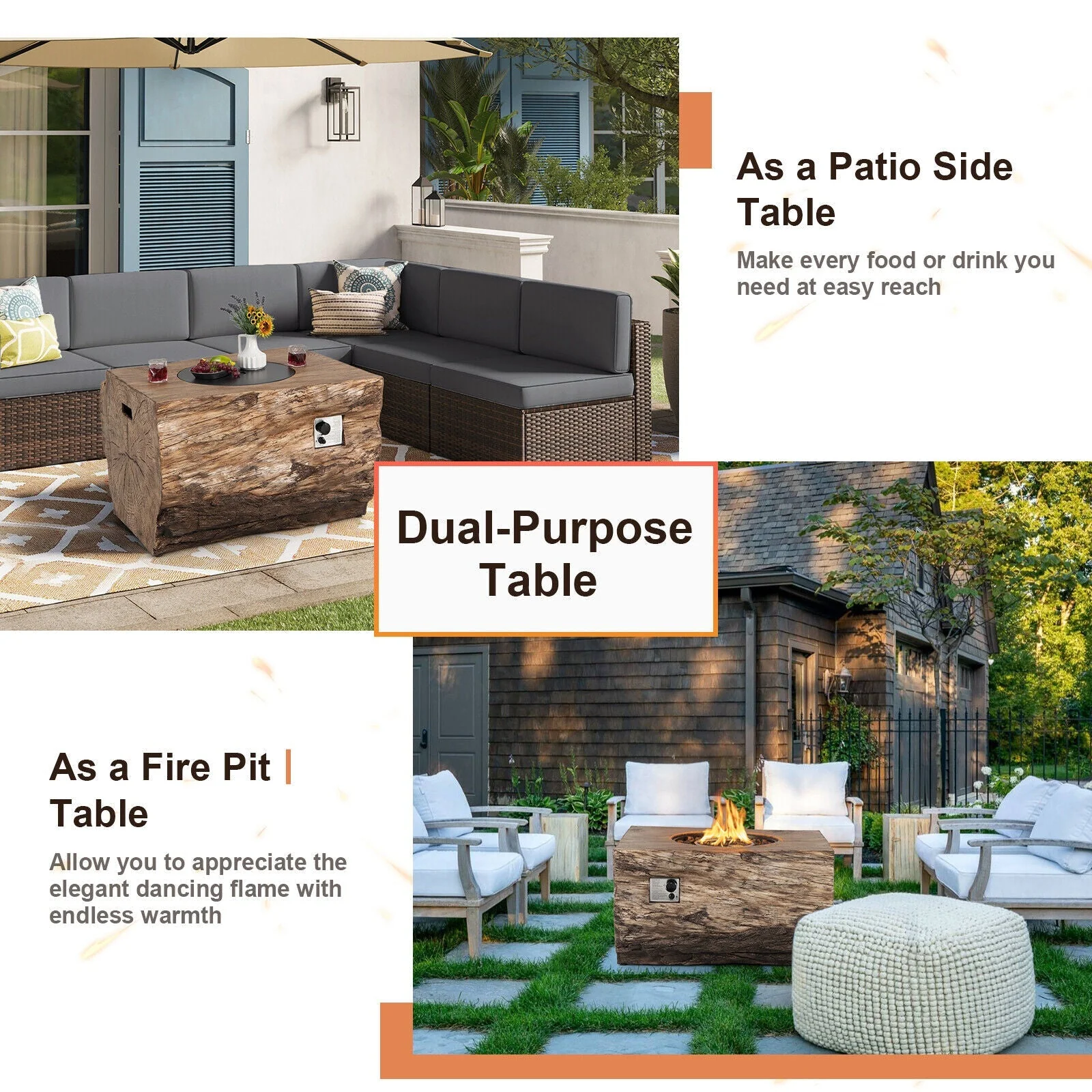 40″ Rectangular Propane Fire Pit Table with Volcanic Rocks & Gas Kit (50K BTU) - Image 9