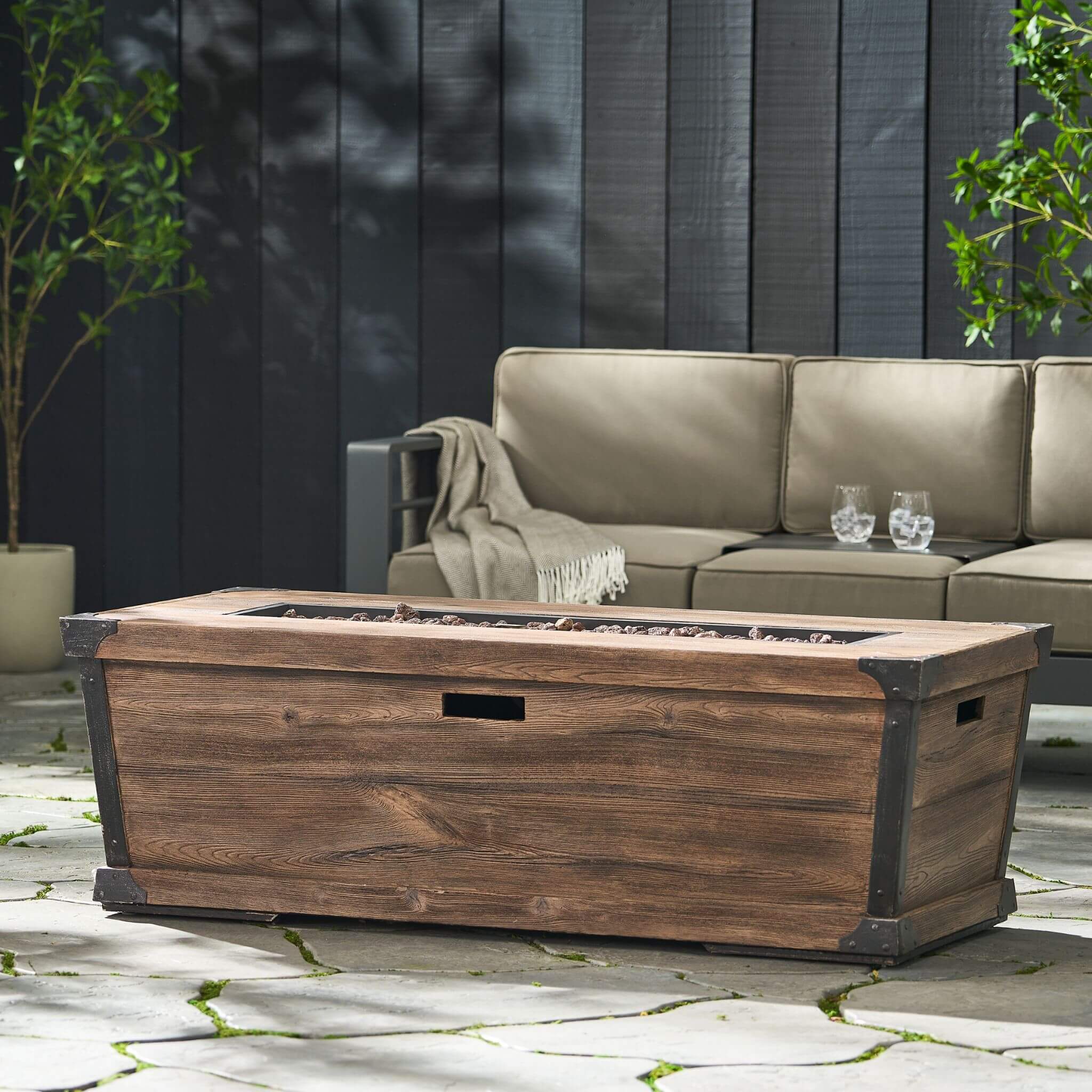 56" Outdoor 50K BTU Wood Pattern Rectangle Gas Burning Fire Pit (SAK43681) - Image 8