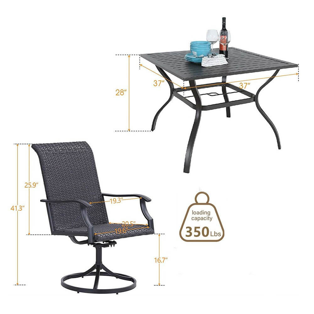 5‑Piece Outdoor Patio Rattan Dining Set with Swivel Armchairs - Image 11