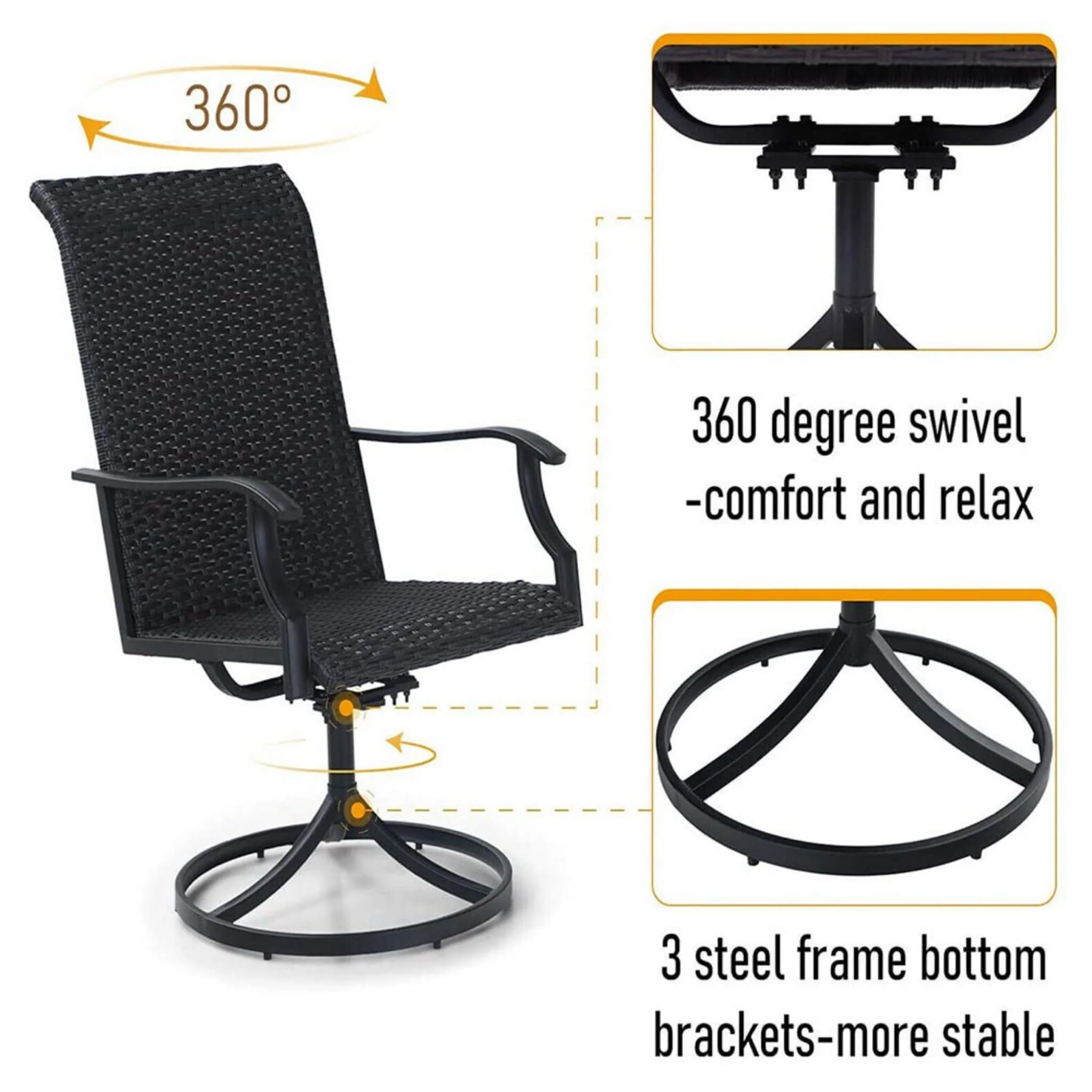 5‑Piece Outdoor Patio Rattan Dining Set with Swivel Armchairs - Image 3