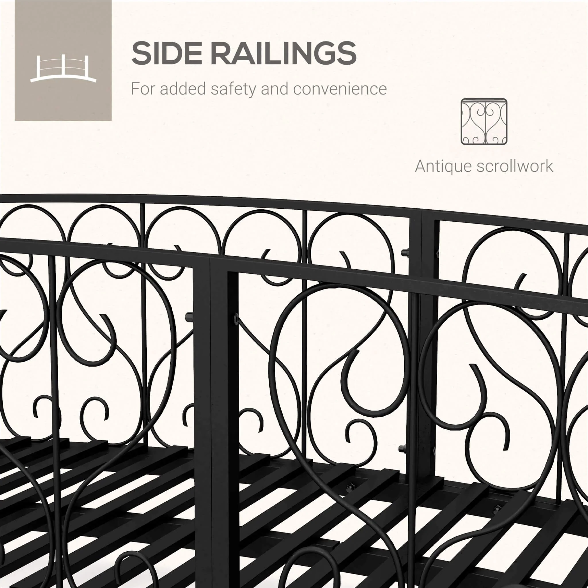 7FT Decorative Metal Arch Footbridge Garden Bridge With Safety Siderails (SAK53829) - Image 4