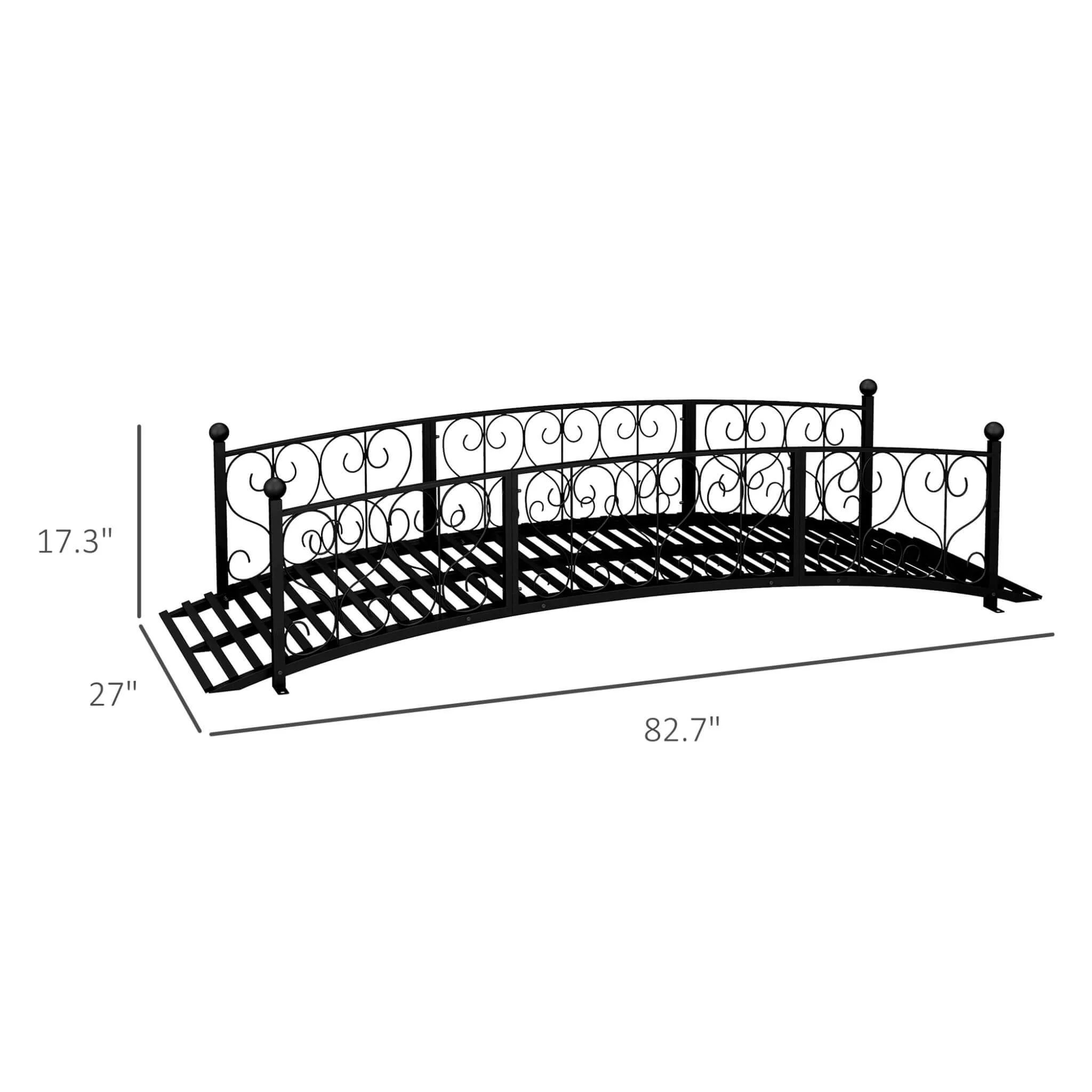 7FT Decorative Metal Arch Footbridge Garden Bridge With Safety Siderails (SAK53829) - Image 9