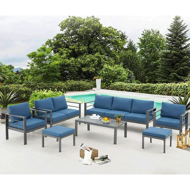 7-Piece Aluminum Outdoor Patio Furniture Set with Cushions – Modern Modular Design - Image 10
