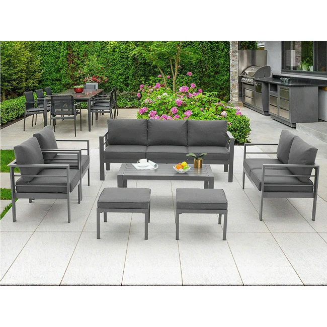 7-Piece Aluminum Outdoor Patio Furniture Set with Cushions – Modern Modular Design - Image 11
