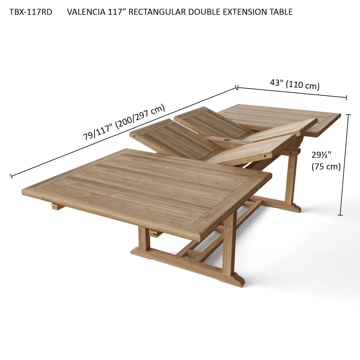 Anderson Teak Valencia 117″ Rectangular Double Extension Table [TBX-117RD] - Image 4