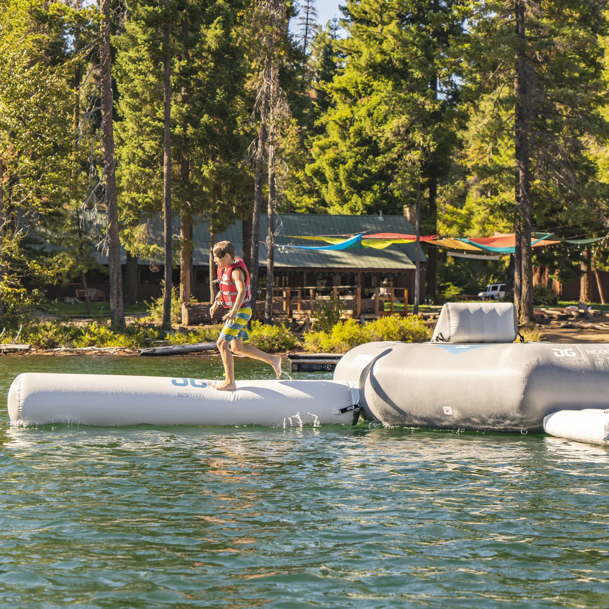 Aquaglide Ricochet 16' Bouncer Aquapark with Slide, Log, and C-Deck - Image 4