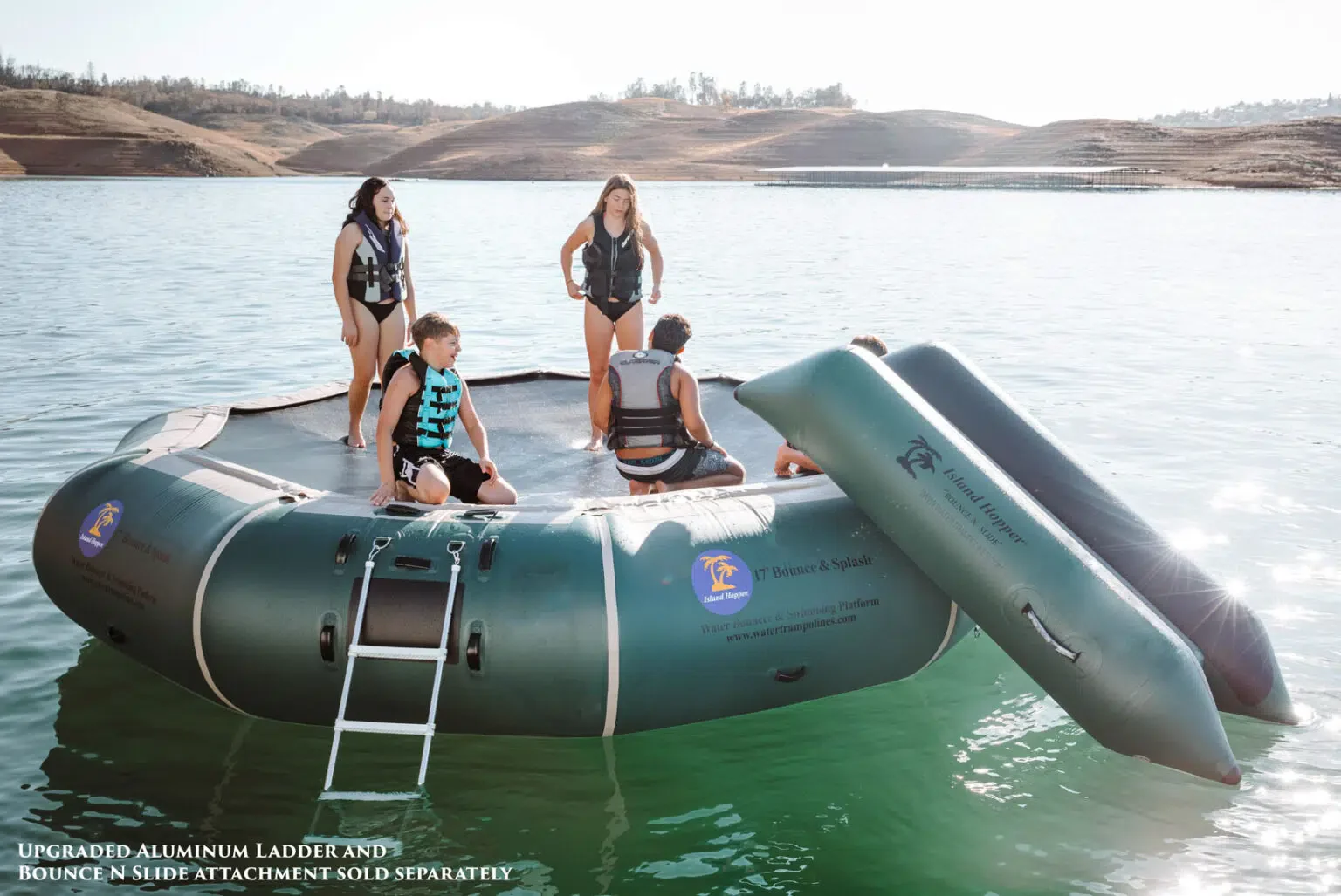 Island Hopper 17' Bounce N Splash Natural Green Water Bouncer - Image 8