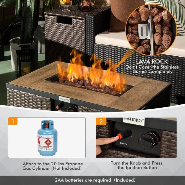 32" Propane Rattan Fire Pit Table Set W/ Side Table Tank & Cover - Image 10